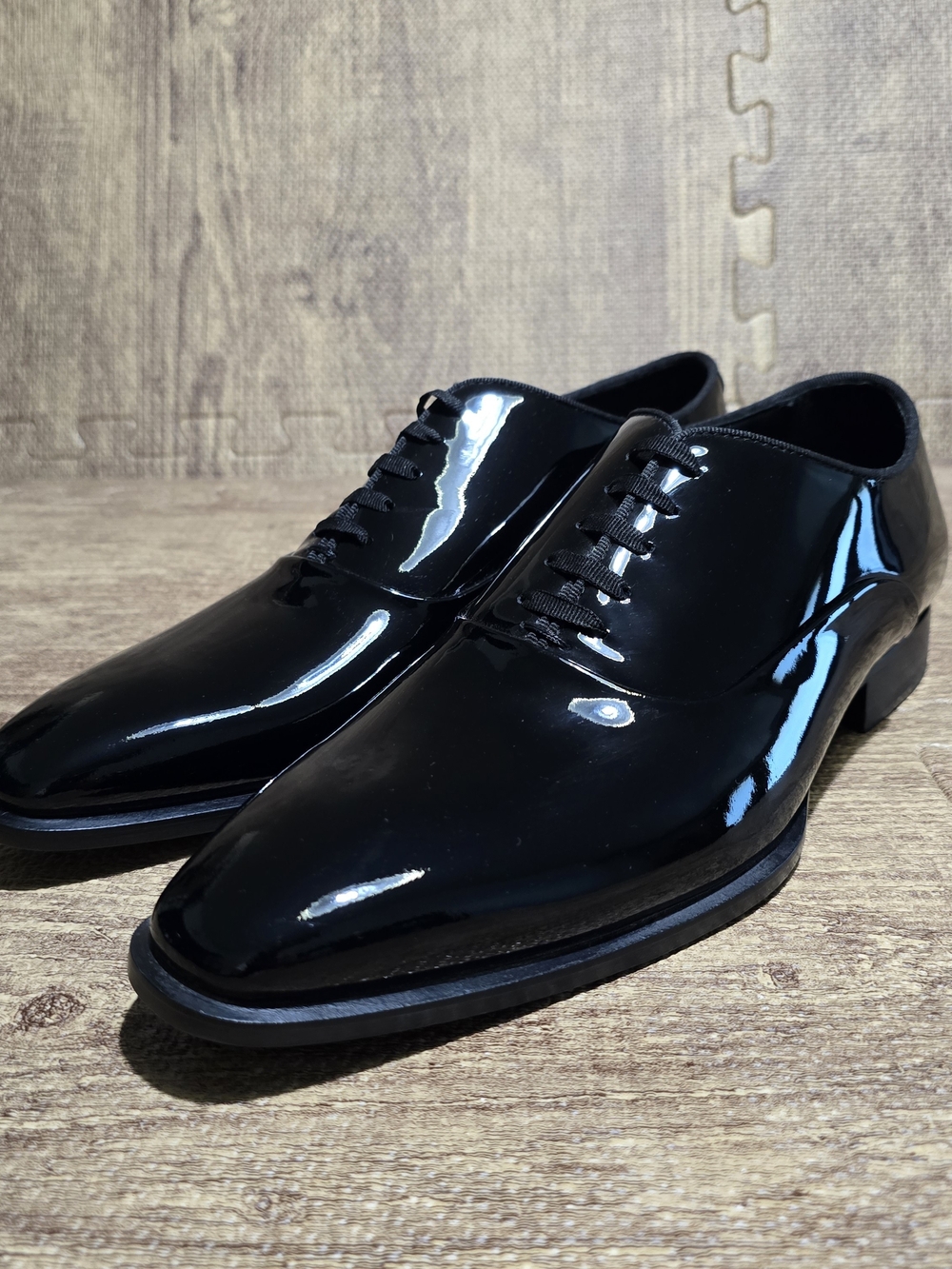 Suitsupply Mens Size 8.5 Black Patent Leather Tuxedo Oxford Shoes